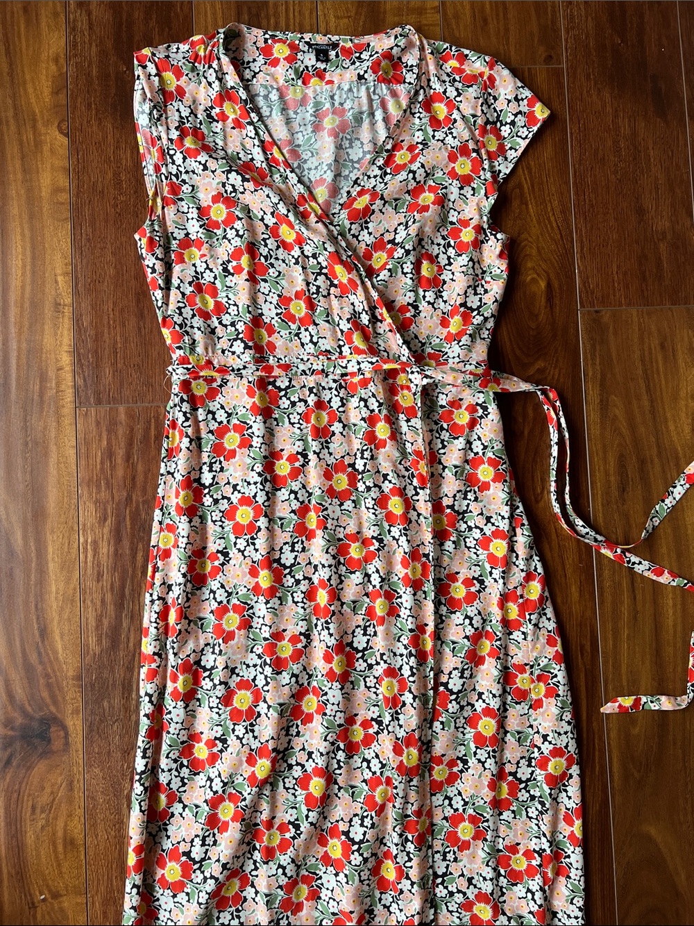 J. Crew Red and Cream Floral Wrap Maxi Dress - Picture 4 of 5